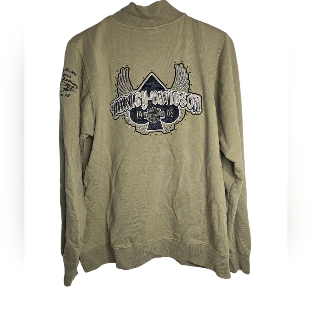 Women's Harley Davidson Embroidered Full-Zip Sweater in Green, Size XL